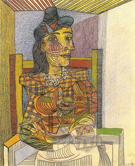 Portrait Dora Maar assise 3 1938 cubiste Pablo Picasso Peintures à l'huile